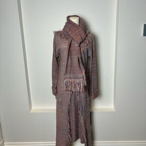 VINTAGE Knit SET OF  Skirt and cardigan and scarf in Pink and Gray Blend knit